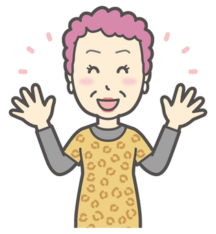  大阪のおばちゃん-202-バスト 笑顔,おばちゃん,大阪,ヒョウ柄,おばはん,中年,女性,関西,派手,おばさんのイラスト素材