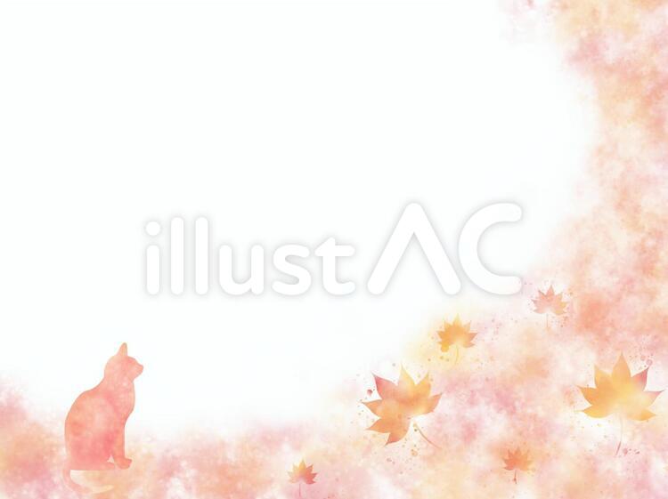 秋　フレーム　もみじ　ピンク　猫有り 秋,もみじ,猫のイラスト素材