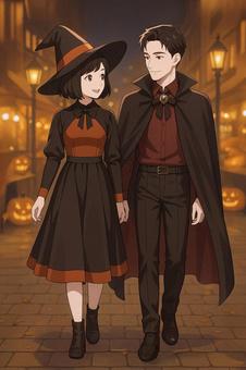 ハロウィン仮装のカップル