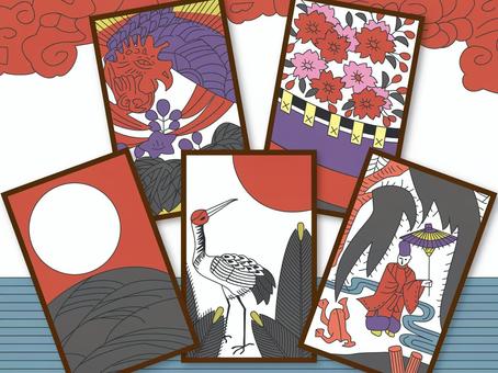 花札_五光 花札_五光 花札,テーブルゲーム,花見,五光,和風,遊び,松,満月,鶴,桜のイラスト素材