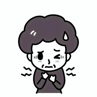 シニア女性　胸の痛み　白黒 病気,白黒,高齢者,痛み,胸痛,症状,苦しい,肺炎,肺,気胸のイラスト素材