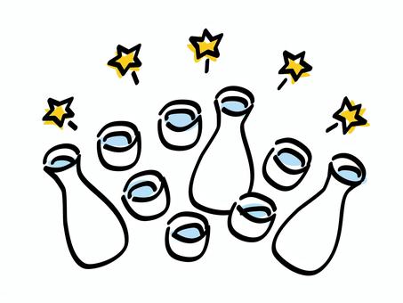 お酒を徳利お猪口で乾杯！_色ズレゆるい絵 日本酒,乾杯,徳利,おちょこ,ぐい呑み,手書き,手描き,ゆるい,色ずれ,かわいいのイラスト素材