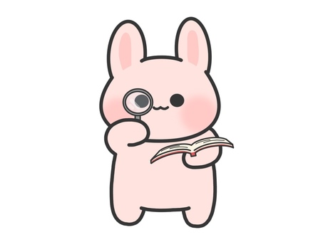 Magnifying glass, book and cute rabbit, , JPG and PNG