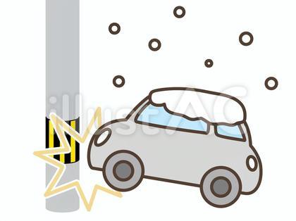 グレーの雪の降る中で電柱にぶつかる車