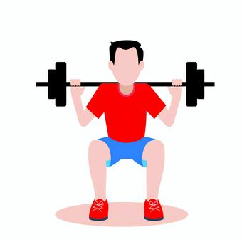 ウェイトリフティング 009 スクワット,筋トレ,運動,トレーニング,男性,フィットネス,エクササイズ,スポーツ,しゃがむ,赤いシャツのイラスト素材