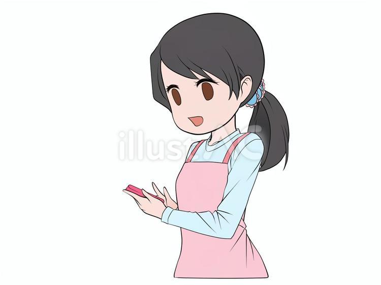 スマホを操作する・SNSを見る元気な主婦 女性,主婦,お母さんのイラスト素材