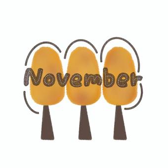 11月 手描き,デコ,シンプル,手帳,11月,november,木,秋のイラスト素材