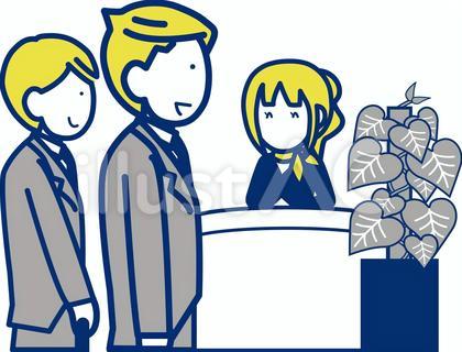 受付をする会社員たち