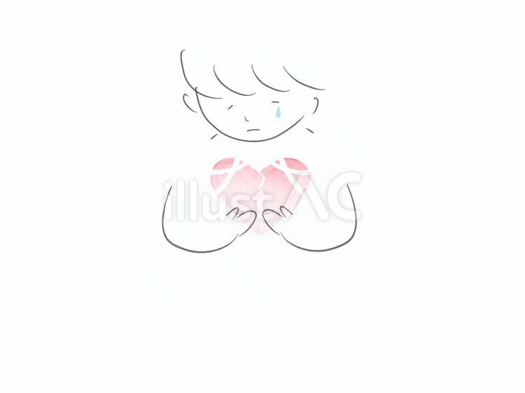 水彩手書き風子どもの涙と壊れたハートー小 女性,泣いている,泣くのイラスト素材