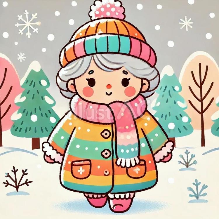 厚着したおばあさん 女性,厚着,防寒のイラスト素材