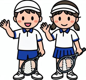 ネイビーのテニスの男子女子です。 テニス,シンプル,サークル,クラブ,部活,スポーツ,競技,ラケット,運動,体育のイラスト素材