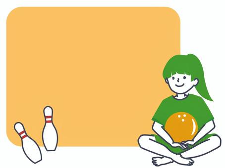ボウリングと女の子 子供,女の子,ボウリング,ボーリング,球,ピン,フレーム,枠,色紙,見出しのイラスト素材