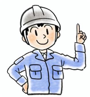 左手で指差しする作業員 004 作業員,電気工事士,人物,男性,スタッフ,工事,現場,電気,作業服,制服のイラスト素材