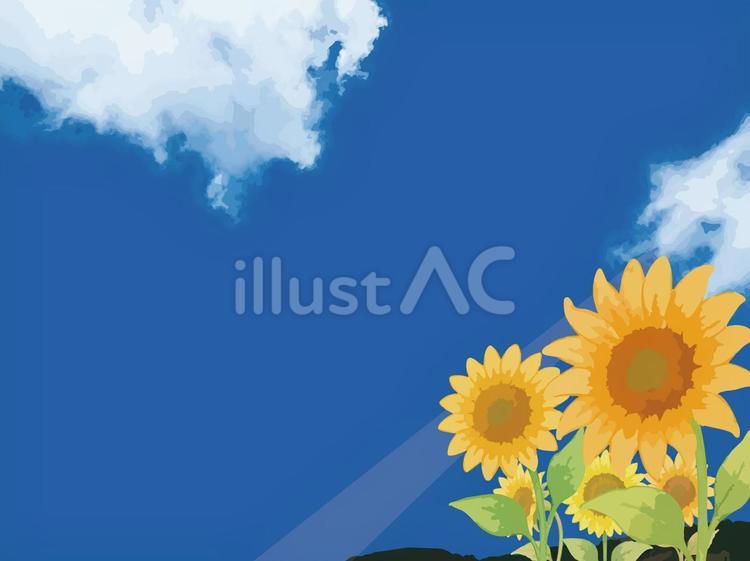 夏の青空とひまわり畑のイラスト背景素材 ひまわり,向日葵,夏のイラスト素材