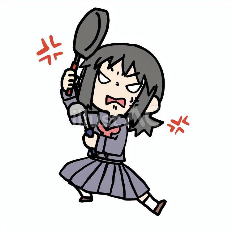 調理器具を構える怒る学生少女 学生,調理器具,構えるのイラスト素材