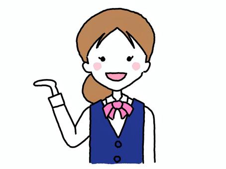 ご案内する女性 人物,ビジネス,女性,若者,バストアップ,笑顔,説明,喋る,手描き,線画のイラスト素材