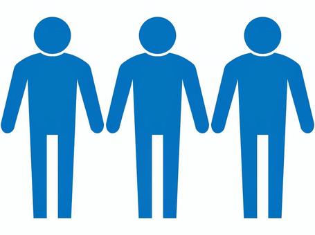 人物　3人　青 人物,人,ピクトグラム,３人,アイコン,青,複数,3人組,シルエット,立ってる人のイラスト素材