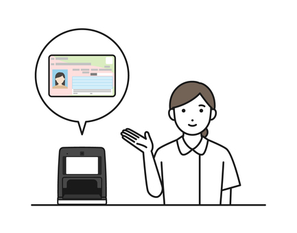 マイナカード受付を案内する看護師 マイナカード受付を案内する看護師 マイナンバーカード,保険証,受付,マイナ保険証,カードリーダー,案内,女性,看護師,医療,オンライン資格確認のイラスト素材