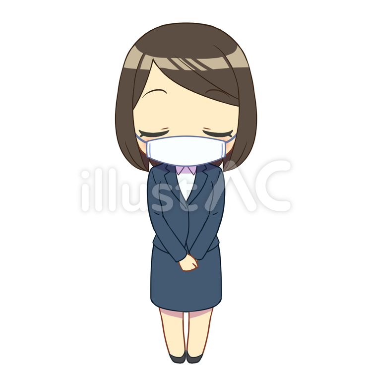 スーツの女性　マスク　お辞儀１ マスク,スーツ,お辞儀のイラスト素材