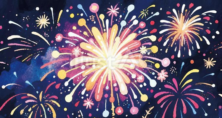 水彩で描いた打ち上げ花火の背景素材 花火,水彩画,打ち上げ花火のイラスト素材