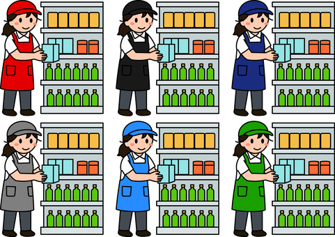 スタッフの品出しです。 スタッフ,シンプル,店員,品出し,陳列,作業,棚入れ,棚卸し,商品,管理のイラスト素材