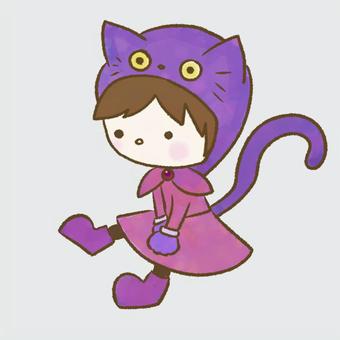 ねこの着ぐるみ（パープル） コスプレ,女の子,子供,ねこ,ハロウィン,10月31日,トリックオアトリート,着ぐるみのイラスト素材