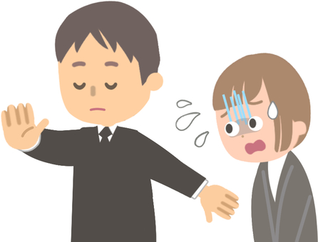 困っている女性を冷静にかばうスーツ男性1 かばう,守る,擁護,味方,困る,女性,男性,青ざめる,汗,ふたりのイラスト素材