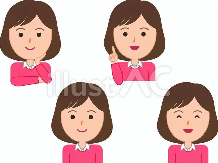 女性の表情４種類１ 女性,表情,人物のイラスト素材