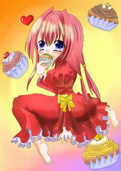 モンブランと女の子 モンブラン,栗ケーキ,女の子,ドレス,洋菓子のイラスト素材