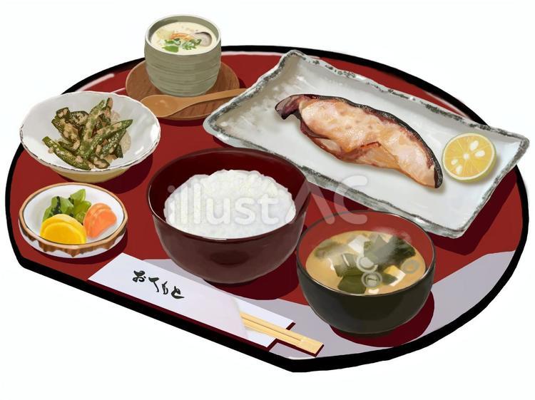 鰆の幽庵焼き定食（茶碗蒸し付き半月盆） さわら,鰆,幽庵焼きのイラスト素材