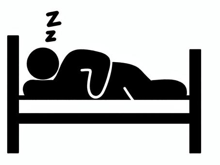 側臥位の睡眠ピクトグラム 側臥位,横向き,睡眠,熟睡,スヤスヤ,昼寝,ピクトグラム,シルエット,モノクロ,白黒のイラスト素材