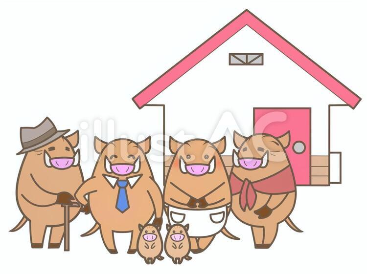 猪家族-透過20181213 猪,年賀状素材,家族のイラスト素材