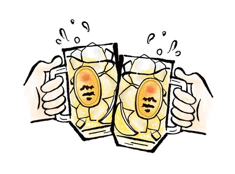 ハイボールで乾杯 ジョッキ,筆,乾杯,アルコール,手書き,ドリンク,飲み放題,飲み会,酒,メニューのイラスト素材