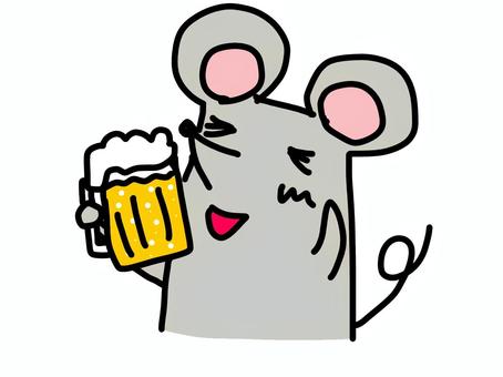 ビールを飲むネズミ 動物,ねずみ,ビール,夏,秋,乾杯,美味しい,アルコール,オクトーバーフェスト,へたうまのイラスト素材