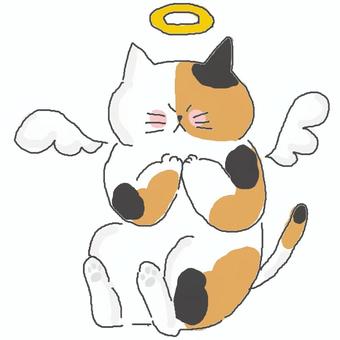 天国に行く三毛猫ちゃん 三毛猫,かわいい,天国,天使,あの世,翼,飛ぶ,浮かぶ,ねこ,動物のイラスト素材