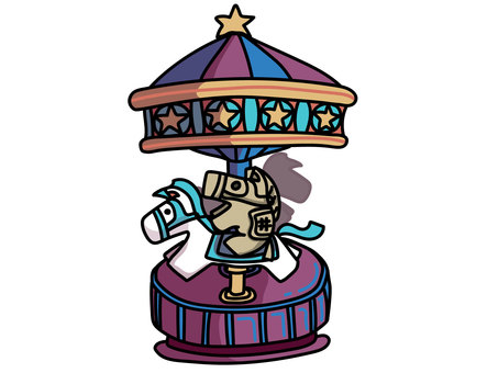 メリーゴーランドのウマに乗ったハニワの馬 馬,メリーゴーランド,午年,干支,年賀状のイラスト素材