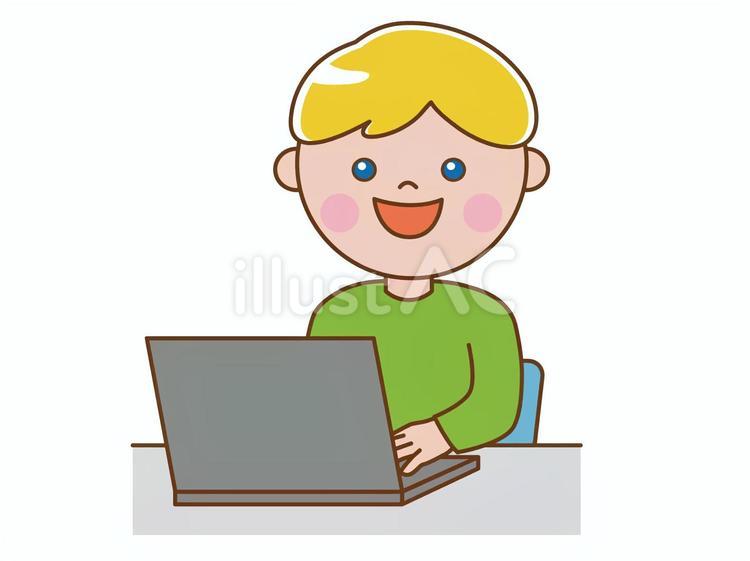 パソコンを使う　外国人　男の子 パソコン,プログラミング,外国人のイラスト素材