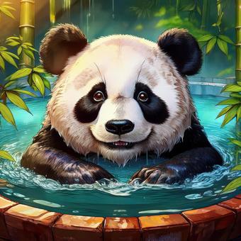 水浴びするパンダ