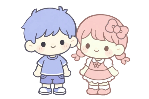 可愛いカップル カップル,男の子,女の子,リボン,可愛い,ゆめかわ,パステル,ワンピース,みつあみのイラスト素材