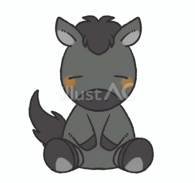 黒馬さんのお座りイラストアイコン② 馬,黒馬,可愛いのイラスト素材