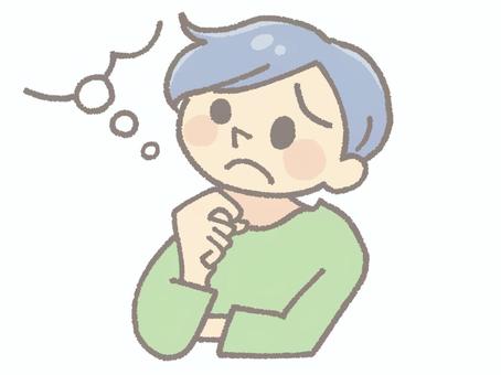 上を向いて思い悩む男の人 悩み,思う,考える,男性,腕組み,頬杖,心配事,困る,手描き,かわいいのイラスト素材