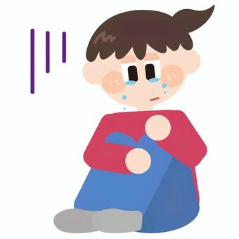 座って泣く/悲しむ女の子 女の子,座る,悲しい,泣く,鬱,感情,不安,落ち込む,ポーズ,子供のイラスト素材