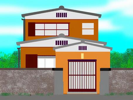 昭和の家 住宅,昭和,二階建て,門,玄関のイラスト素材