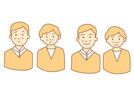 おじいさんおばあさん 人物セット おじいさんおばあさん 人物セット ベクター,人物,おじいさん,おばあさん,にっこり,笑顔,困り顔,とほほ,困る,シンプルのイラスト素材
