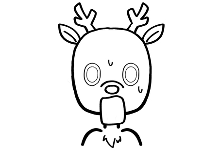トナカイ/鹿・正面（線）④ 正面,シンプル,線,イラスト,線画,アイコン,サムネ,ブログ,キャラ,前のイラスト素材