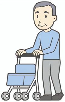  ロンTお爺さん-566-全身 歩く,お爺さん,高齢者,老人,男性,祖父,人物,かわいい,ウォーキング,歩行のイラスト素材