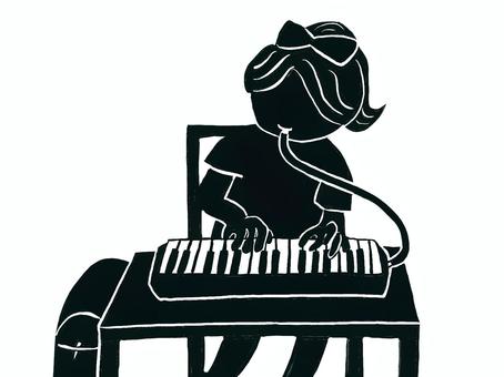 鍵盤ハーモニカを吹く女の子　シルエット版 鍵盤ハーモニカ,シルエット,女の子,モノクロ,音楽,楽器,子供,子ども,発表会,演奏のイラスト素材