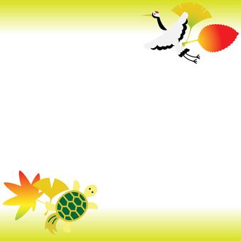 秋の和風フレーム02 紅葉と鶴と亀 上下