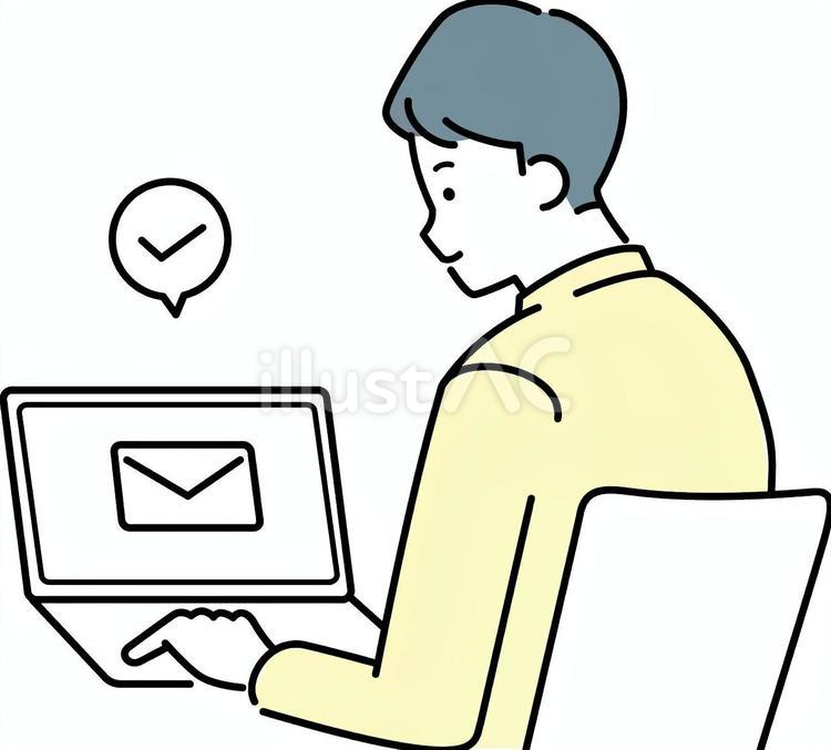 パソコンでメールを受信した男性 男性,オフィス,オフィスカジュアルのイラスト素材