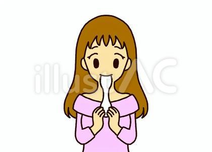 お餅を食べるロングヘアの女の子イラスト